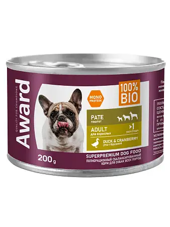 Купить award консервы для взрослых собак паштет из утки с брусникой