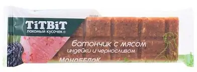 TiTBiT лакомство для собак батончик с мясом индейки и черносливом 